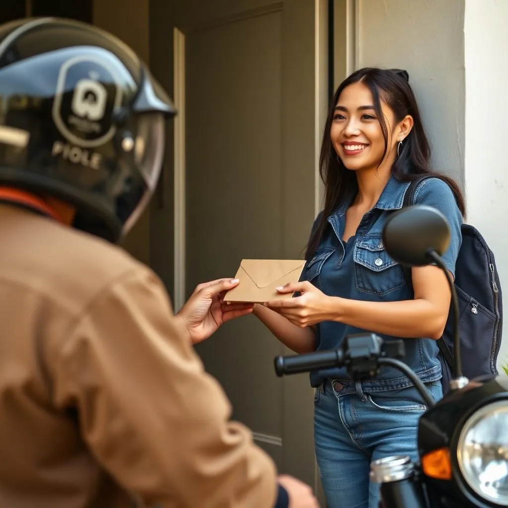 Cliente recebendo a encomenda com alegria